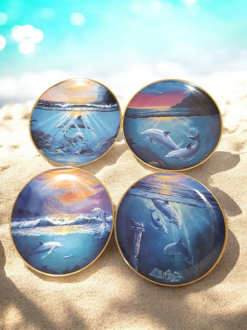 Set of 4 Franklin Mint Heirloom Dolphin collector plates